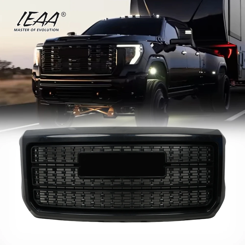 product car accessories grille with light front bumper parts for gmc sierra 2500hd 3500hd 2015 2020 glossy black grill-3