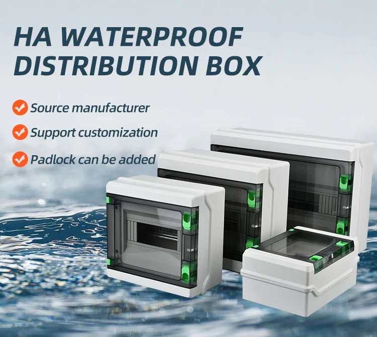 Tulabu Outdoor IP65 Waterproof Plastic Distribution Box Ha Series 5-9-12-18way Surface Mount Photovoltaic Bus Shell 63A Power