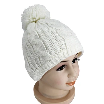 Factory high quality custom white knit hat childrens kids baby pom pom winter beanie hat