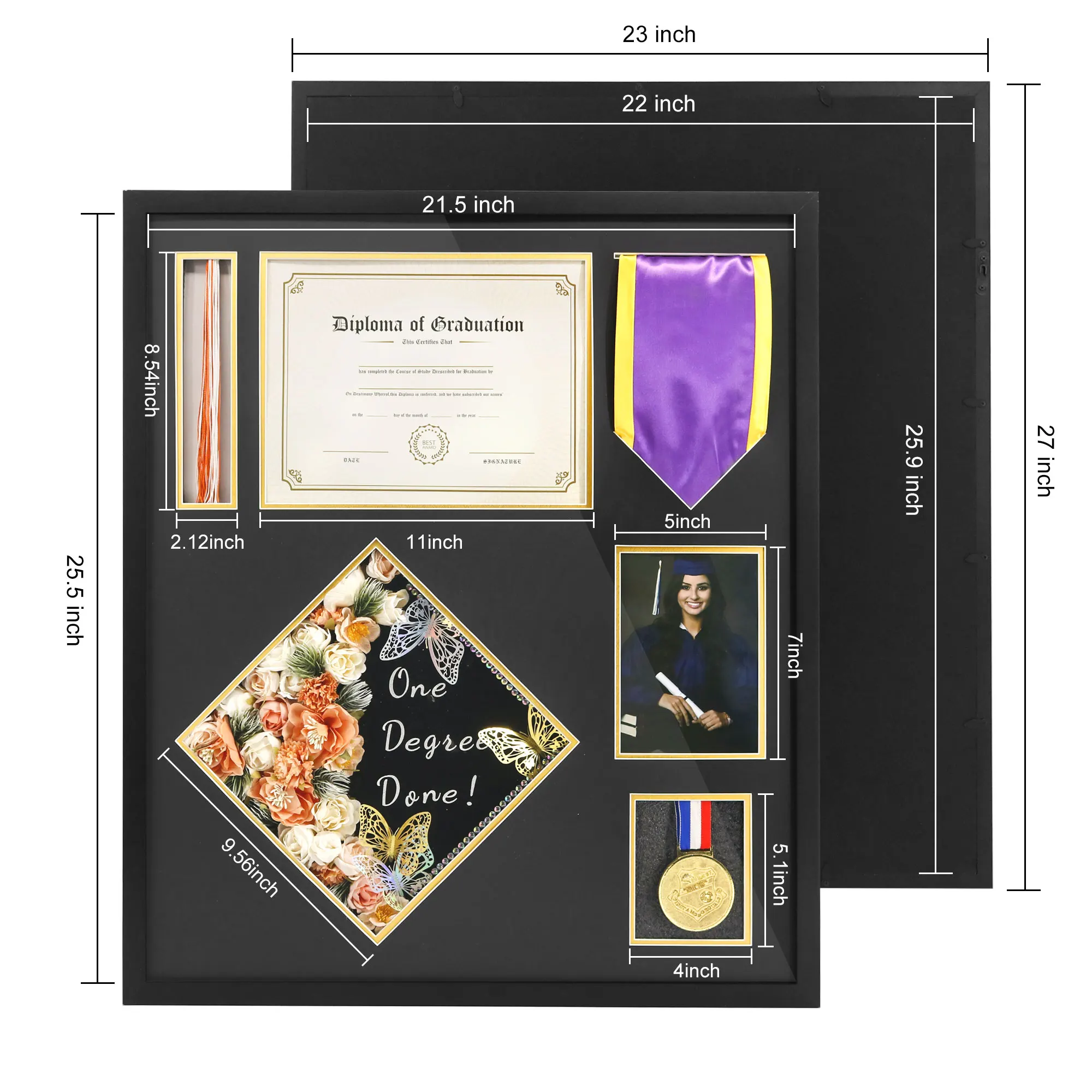 Graduation Shadow Box 23x27 Inch Display Case Preserve Diploma Cap Tassel Stole Medal Shadow Frame supplier