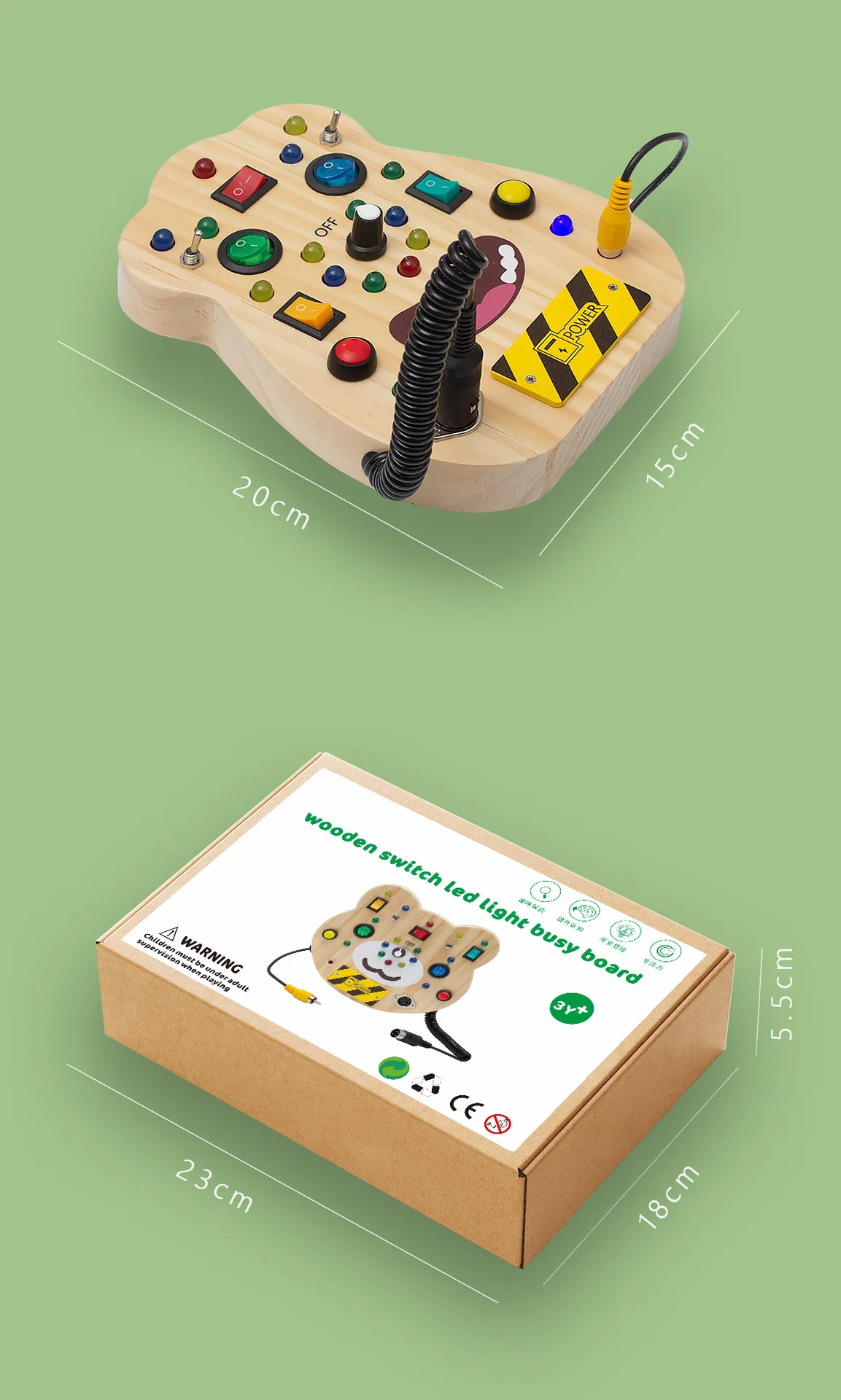 mainan edukasi anak-anak mainan sensorik saklar tombol led elektronik mainan montessori papan sibuk kayu bayi untuk detail balita