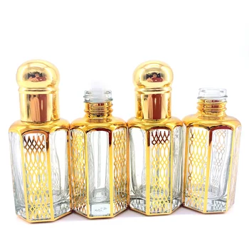 12ml Attar Oud Glass Perfume Bottles Gold Arabic Crystal Bottle Perfume Oil With Dropper Stick