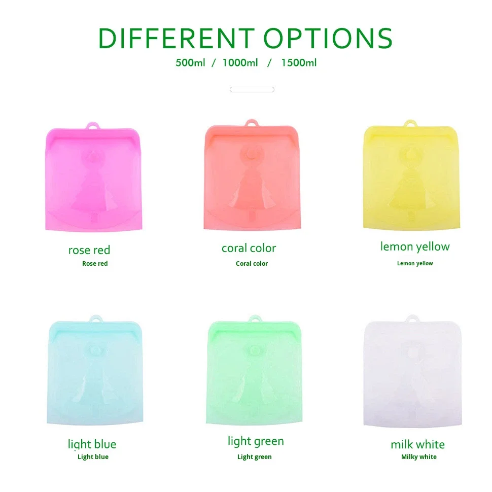 Reusable Modern Silicone Food Storage Bags Set 500ml/1000ml/1500ml Zip Lock for Fridge Freezer Tea & Breast Milk factory