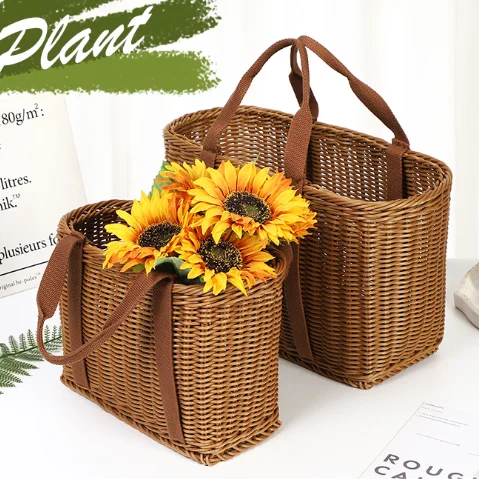 HUAYI Hand-Woven  portable  Baskets Water Hyacinth Storage Basket  wicker picnic baskets