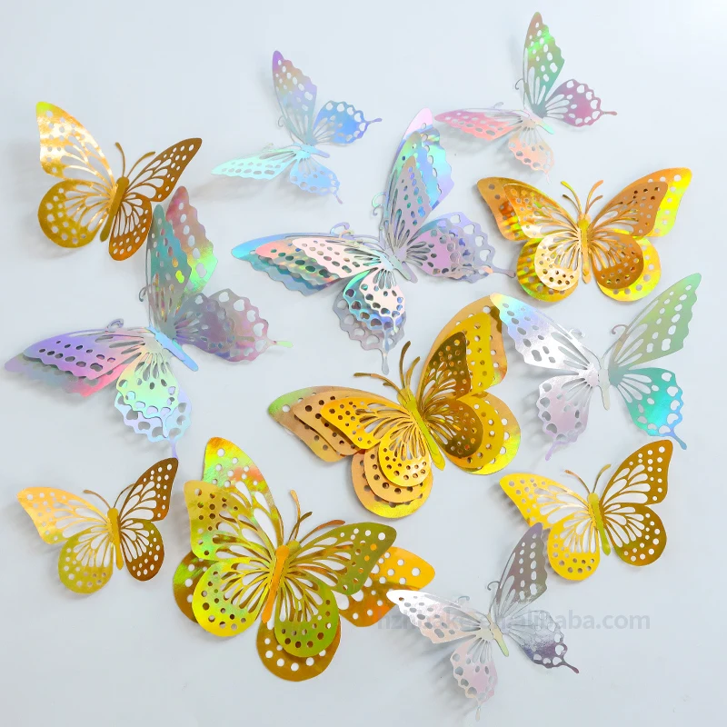 Gold butterfly 12 pcs wedding bouquet decorating silver butterfly paper toppers for cake decorating party supplies