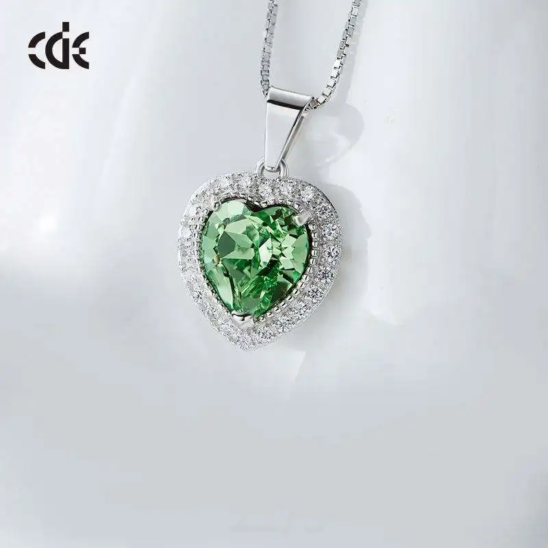 CDE YP1038 Fine 925 Sterling Silver Jewelry Wholesale Heart Cut Crystal Rhodium Plated Love Birthstone Pendant Necklace