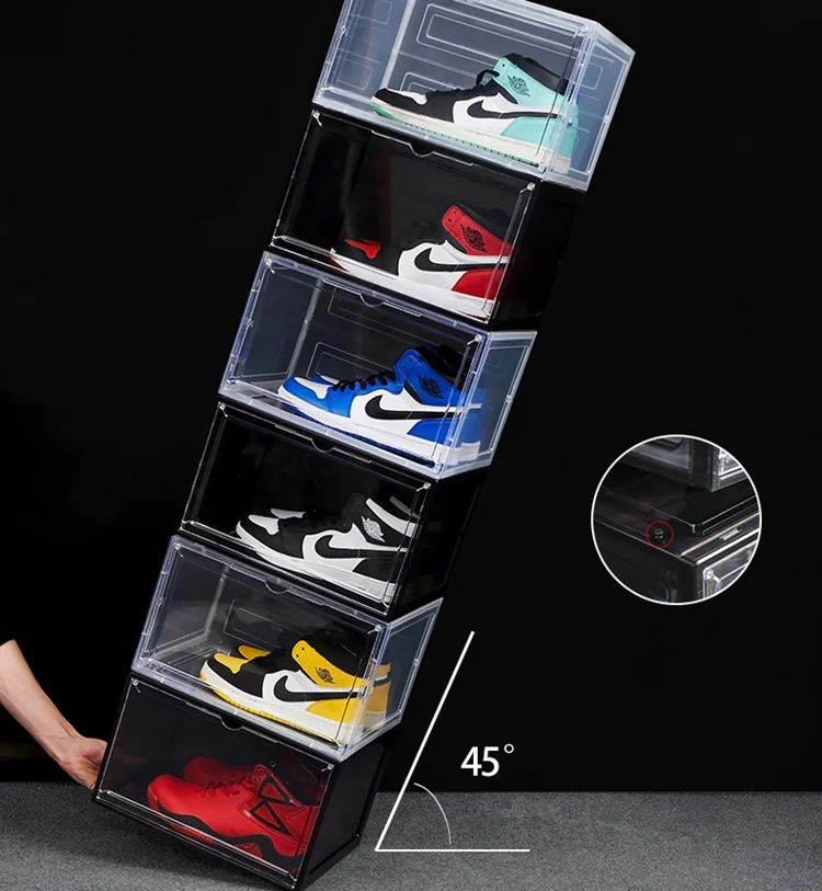Space Saving Magnetic Acrylic Shoe Plastic Shoes Transparent Luxury Clear Stackable Sneaker Box Storage