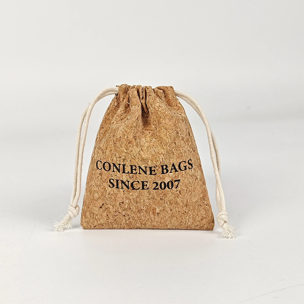 Small Custom Logo Cork Drawstring Gift Bag Promotional Purses and Wallets with Letter Pattern factory