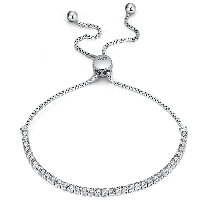 925 Sterling Silver Cubic Zirconia Adjustable Bracelet for Women