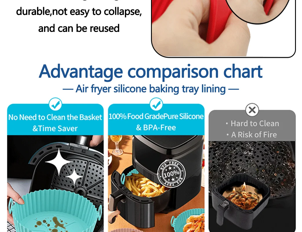 High-Temperature Resistant Safety Silicone Non-Stick Reusable Folding Household Baking Pan Inner Basket Pot Air Fryer Mat Cake