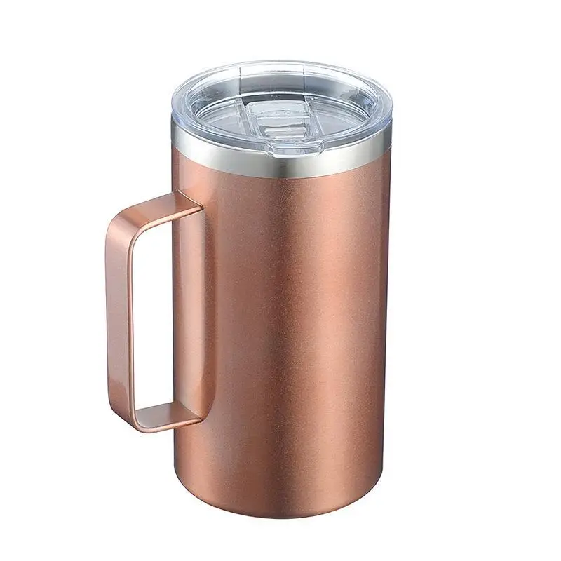 Wholesale 24oz Double Wall Stainless Steel Coffee and Tea Mugs with Handle and Lid Large Sized Water Bottle