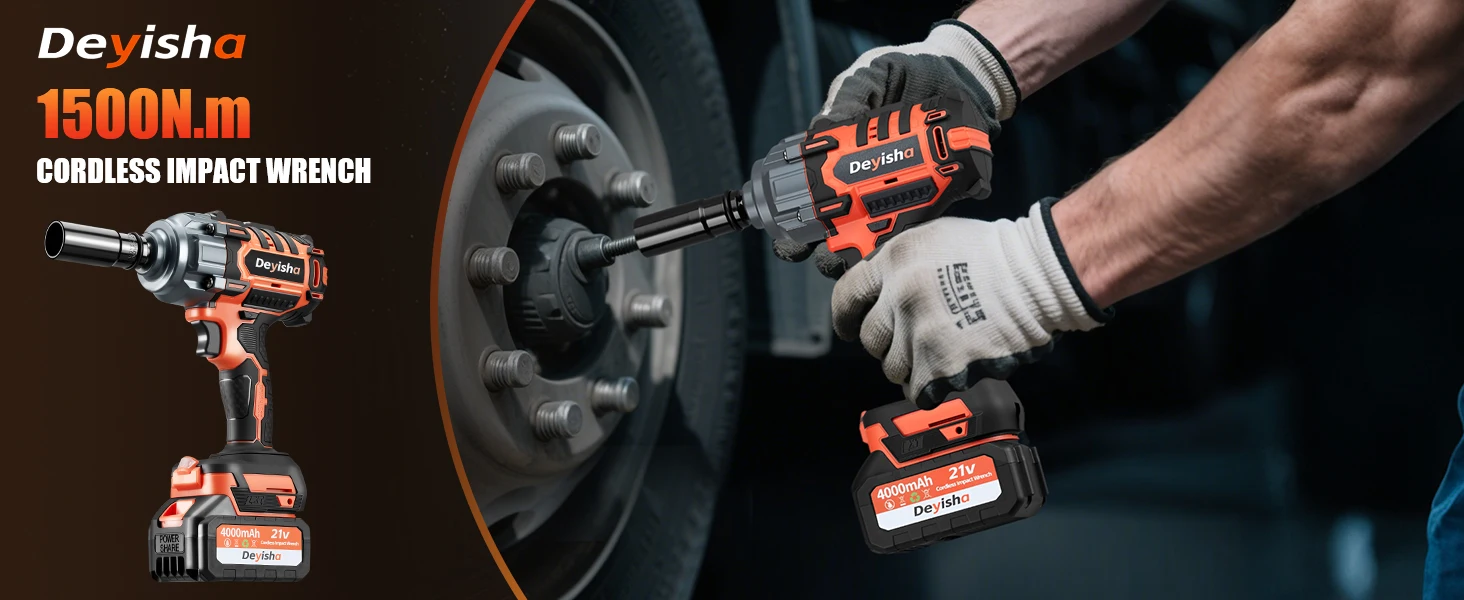 Llave de Impacto Inalámbrica de 1500N.m (1100Ft-lbs), Llave de Impacto sin Escobillas de Alto Torque de 1/2\" con 2 Baterías de 4.0Ah y 6 Dados para Automóvil