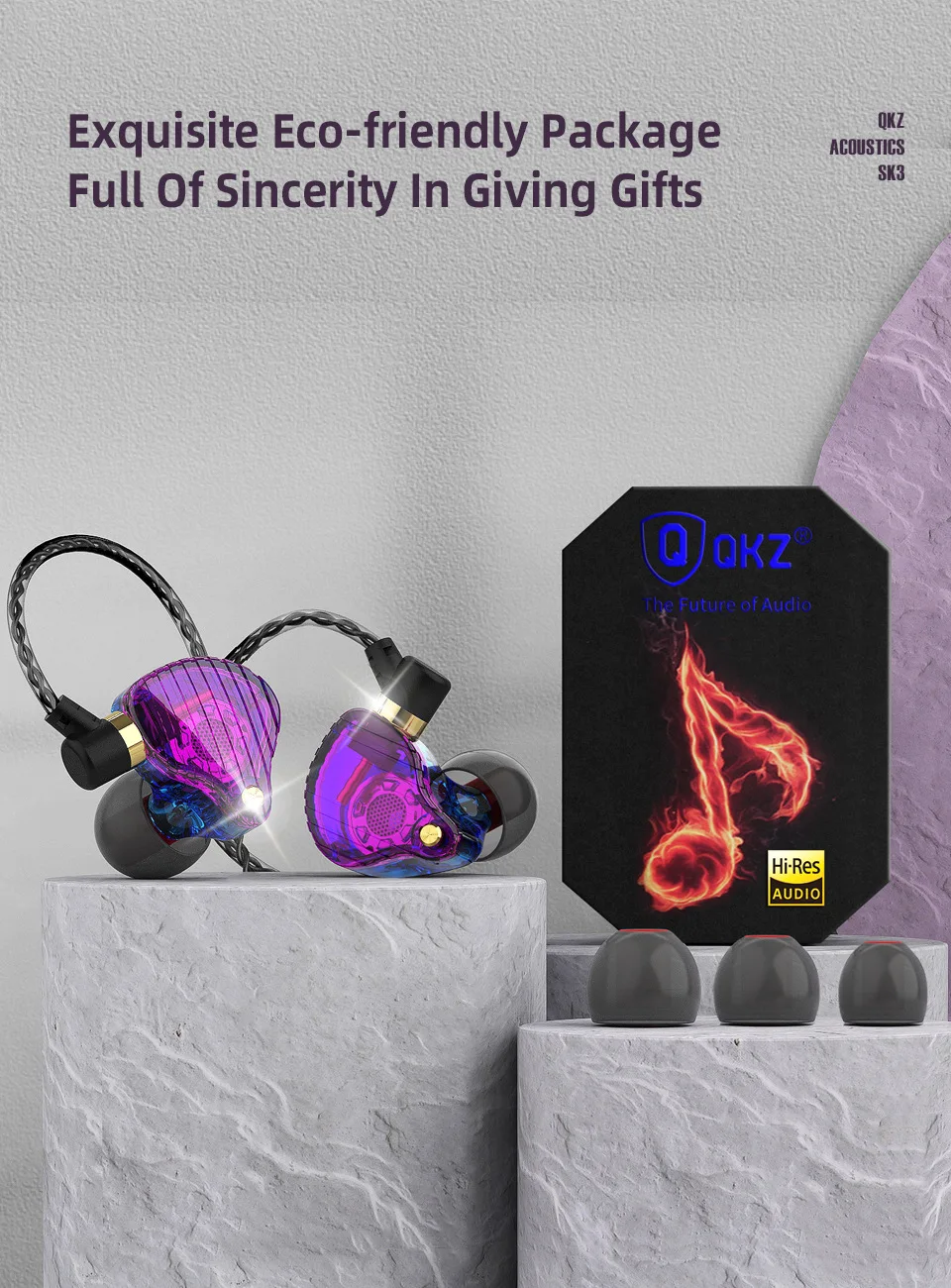 QKZ SK3 In-Ear Headphones HIFI Monitoring Earphones Heavy Bass Inline Control Music Headset