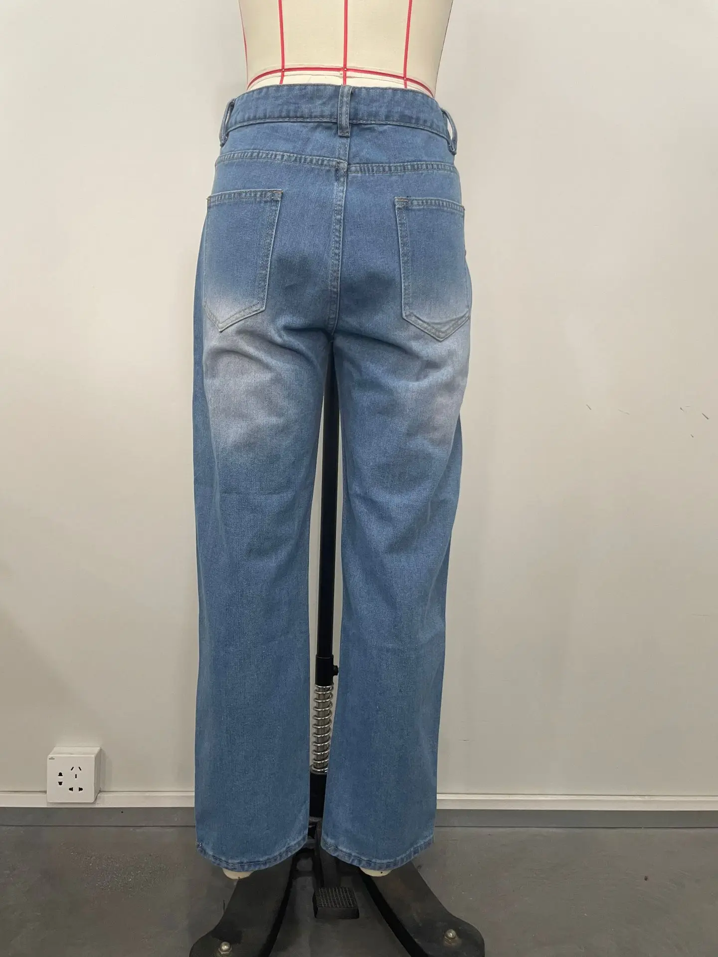 Women's Streetwear Spring Hotfix Rhinestone Embellished Printed Ripped Denim Jeans manufacture