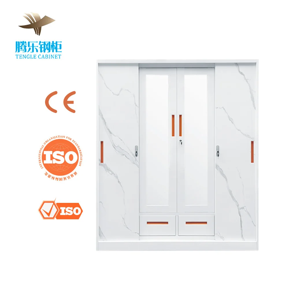 Wholesale Customized Modern 3-Door KD Bedroom Steel Armoire Closet Metal Wardrobe Locker with Mirror Clothes Storage