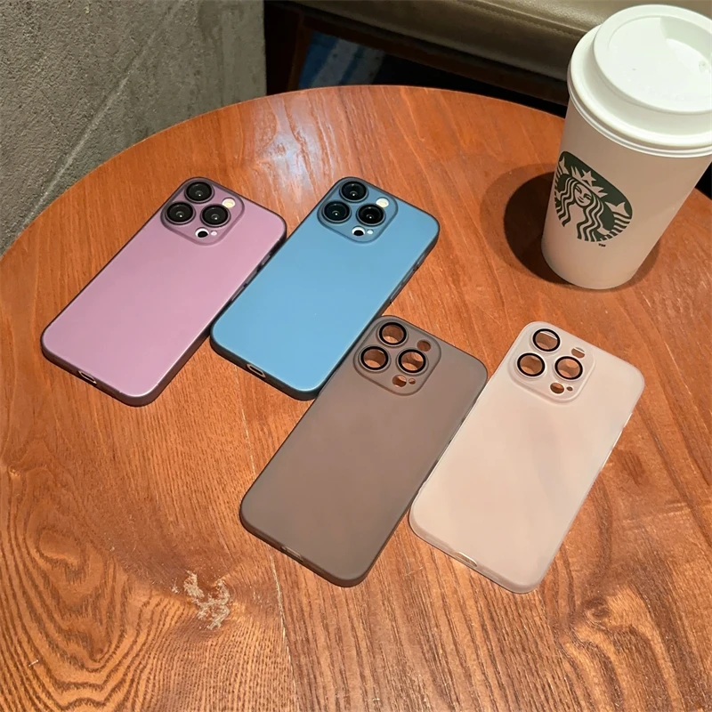 Translucent Matte PC Phone Case For iPhone 15 14 13 12 Pro Max Shell Cases With Camera Lens Protector