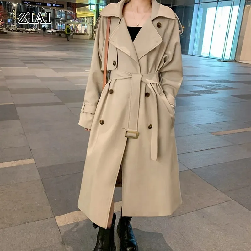 Women's Trench Coat Long double breasted Fall Fashion 2023 Classic lapel slim-fit coat with belt