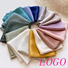 custom matte square 50*50 scarves 100% satin hair silk head edge scarf Solid Color bandana laying woman BB