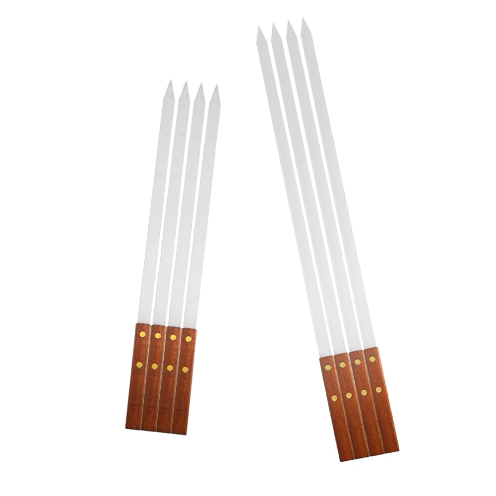 Bbq Barbecue Stainless Steel Kebab Skewers Turkish Flat Skewers With Long Wood Handle Pack Of 5 - 45Cm 24 Bbq Barbecue Stainless Steel Kebab Skewers Turkish Flat Skewers With Long Wood Handle Pack Of 5 - 45Cm