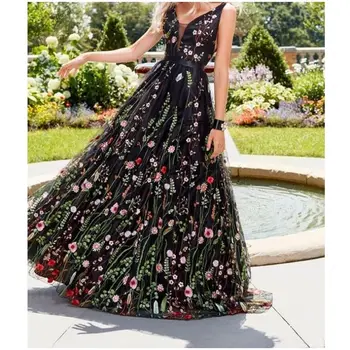 2019 Ladies Clothing Black Flower Sleeveless Wedding Dress Wedding Dress Ball Gown
