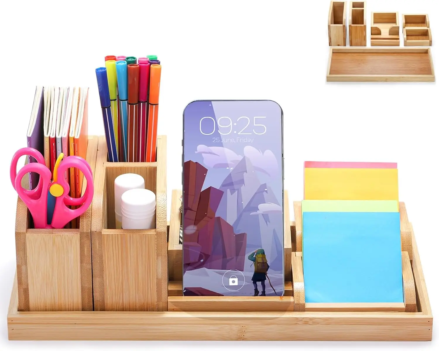 product detachable bamboo desk organizer multifunctional makeup caddy desktop storage for office cosmetic stationery wholesale-2