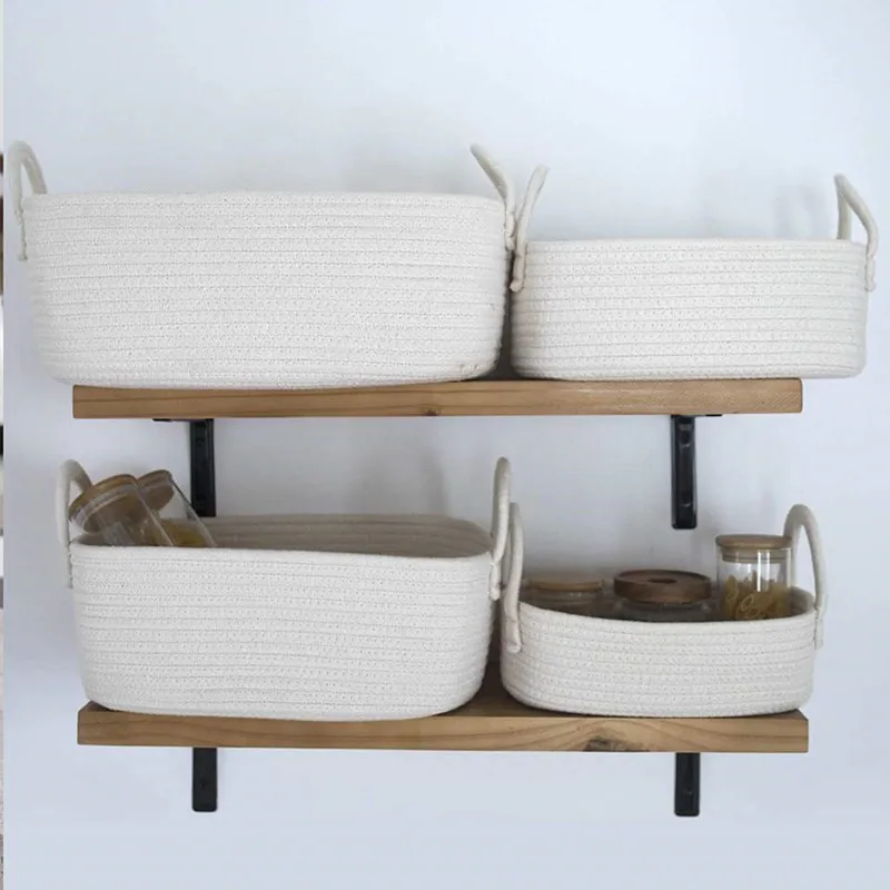 Popular Foldable Cotton Rope Woven Baby Basket Picnic Fruit Organizer Clothes Laundry Storage Baskets