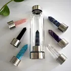 Wholesale Logo Infused Thermos Rose Quartz Bamboo Crystal Gem Water Bottle Gemstonerystal Crushed Mirror