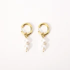 Earrings Baroque Pearl Vintage Gold Hoop Earrings 18k Gold-plated Stainless Steel Pendant Earrings