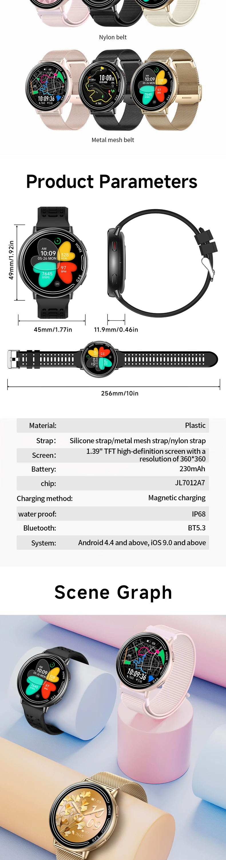 product 2026 smart watch kc100 1atm waterproof 139 inch color screen fitness heart rate answer call dafit smartwatch gps women men-6