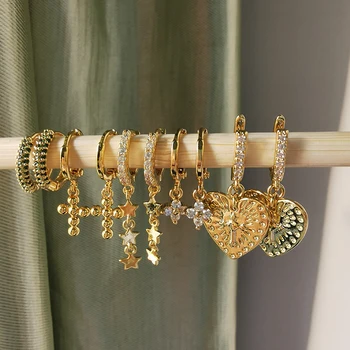 mexico jewelry 18k gold jewelry fashion drop heart cross earrings huggie hoop earings for women 2020