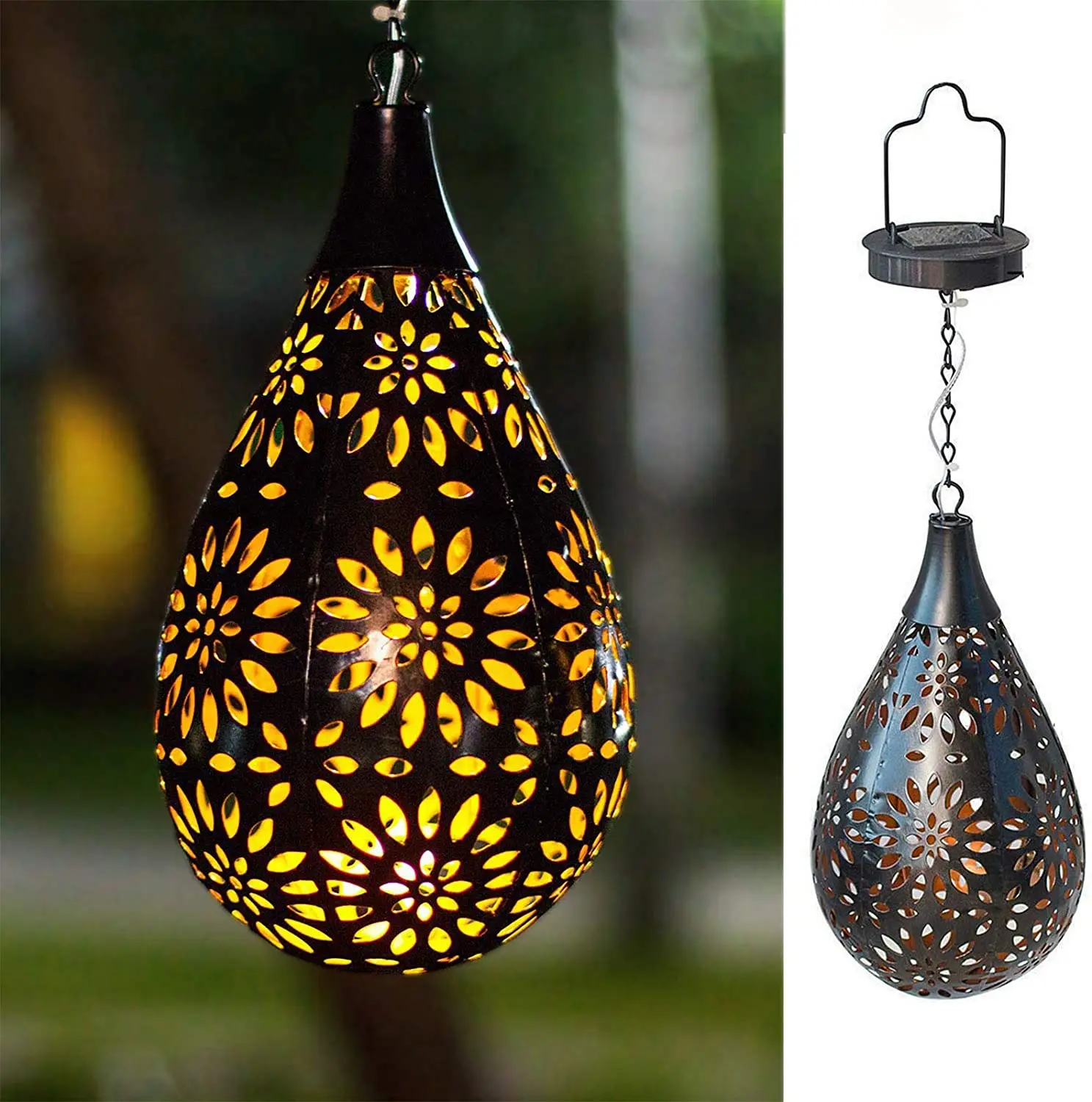 Outdoor Solar Lantern Light LED Solar Metal Lights Waterproof Hanging Lamp Decor 