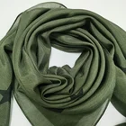 Green Hijab Custom Logo Black Star Pattern Printing Green Color Square Head Hijab Cotton Silk Scarf 90 X 90