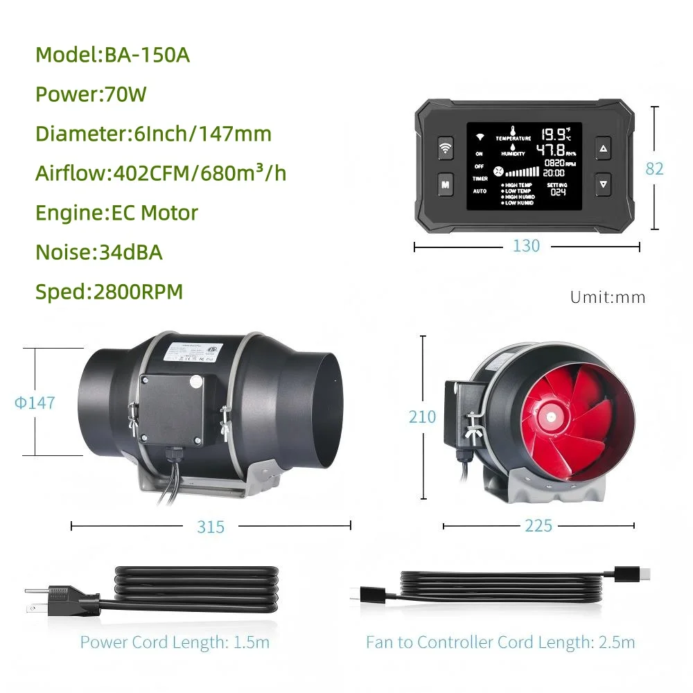 Inline Duct Fan, BAVAGREEN, APP, 150mm, 34dBA - detail 6