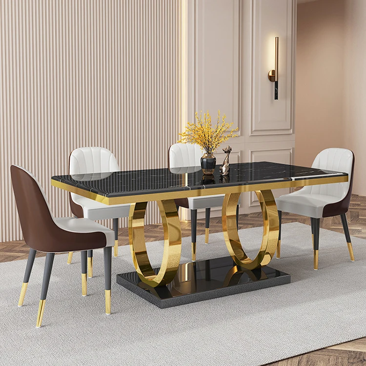 Luxury Nordic Dining Room Furniture Modern Rectangular Marble Dining Table Sets