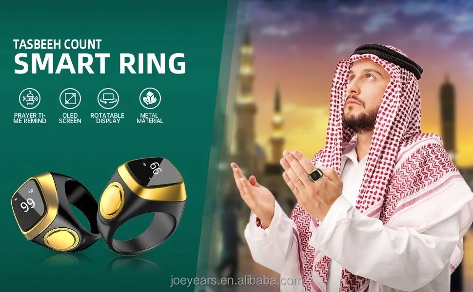 Smart Zinc Alloy Muslim Islamic Electronic Zikir Counter Digital Azan Alarm Clock Tasbeeh Tasbih Zikr Ring RechargeablePray Ring
