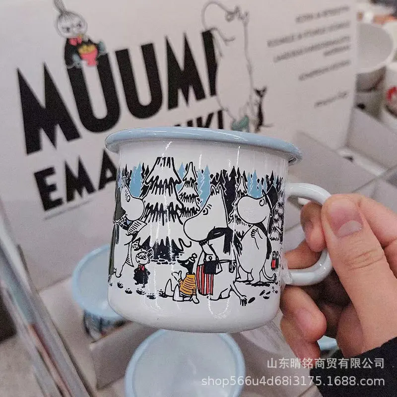 OEM 450ml 12oz 15oz cartoon design white blank enamel thermal sublimation camping coffee camp cup mug with handle