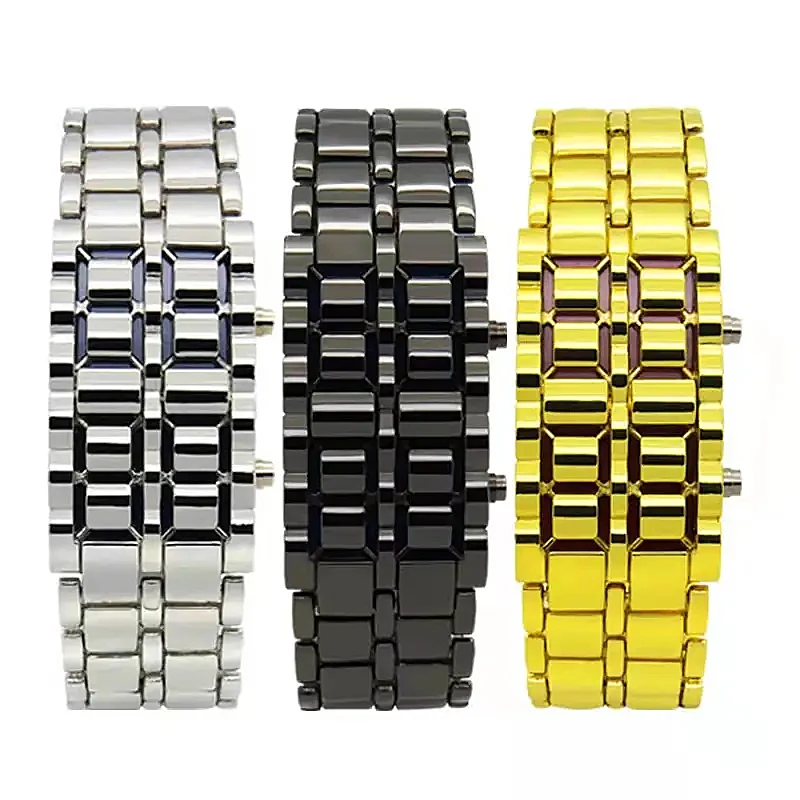 Digital Watch Lava Style Gold Steel Bangle Iron Samurai Inspired Led Watch Instructions