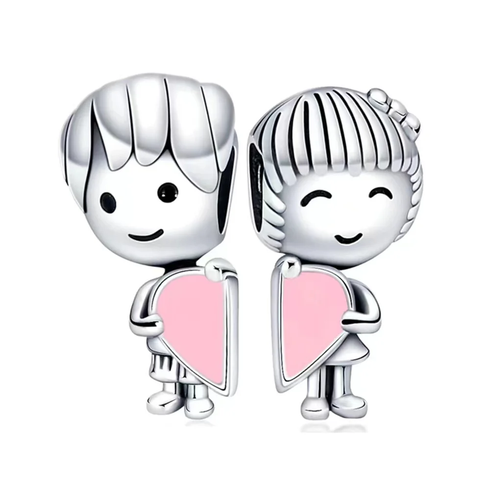 Wholesale Boy and Girl Heart Charms Beads For Snake Chains High Quality Dangle 925 Sterling Silver Pendant Charms 925