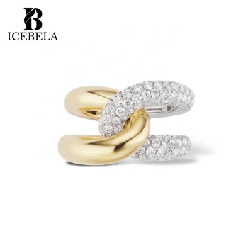 Wholesale Luxury 925 Sterling Silver Vintage Ring Fine Jewelry Women Chunky Pave Zircon Gold Plated Double Link Rings for Girls