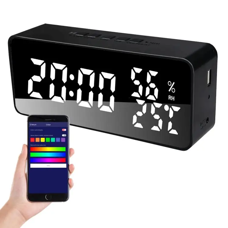 Alarm Clock for Bedroom 5 Alarms LED Display Mirror Desk Clock with Snooze  12/24H Mode Electronic Date Temperature Humi