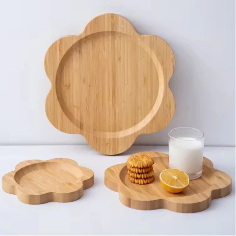 Home And Kitchen Serving Platter Round wooden Food Snack Platter Wood Charger Plate wedding decoration bamboo dinner plate