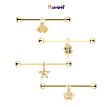 POENNIS Piercing Jewelry Star flower Long Barbell Industrial Ear Cartilage Stud Earring Barbell Straight Ear Piercing Barbell