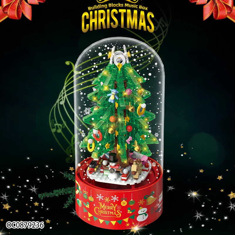 629pcs diy music box educational toys mini christmas tree building block for kids
