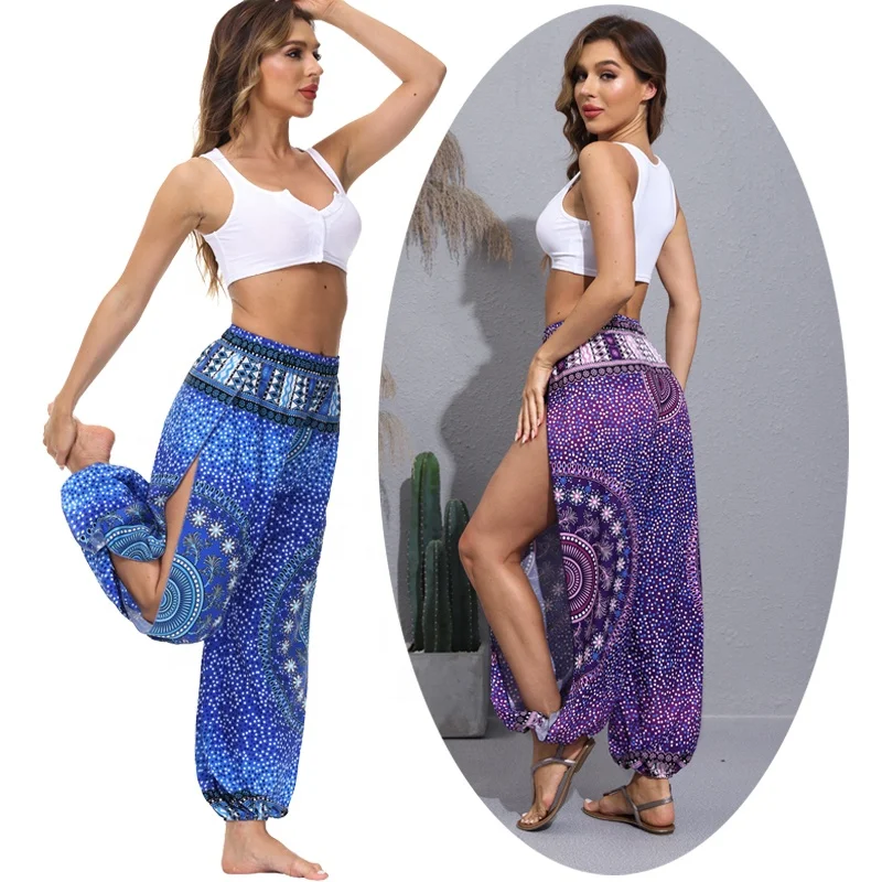 VEZAD Womens Yoga Gypsy Jogging Harem Pants Baggy Printed Long Wide Leg Pant Party Jumpsuits 