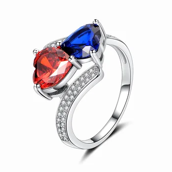 Hainon rings Women fashion jewelry design Two Heart Couple Ring Red Zircon Stone wedding rings