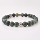 Agate Gemstone Ocean Grass Agate Gemstone Round Silver Charms Charm Soft Green Agate Beads Bracelet