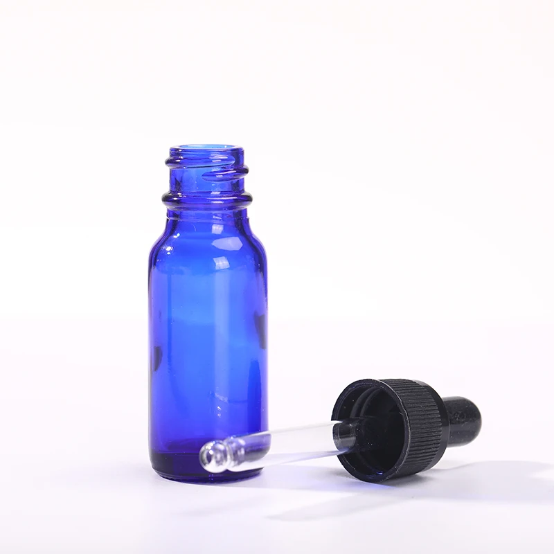 Wholesale 1/2 Ounce 1/2oz Empty Skincare Cobalt Blue Color Boston Rounded Glass Bottle 15ml Dropper For Oil