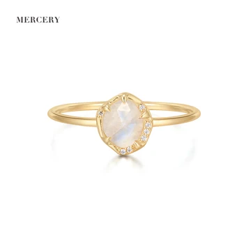 Mercery 14K 585 Fashion Solid Gold Ring Hot Sale 2021 Jewelries Plated Moonstone Diamonds 7pcs Marquise Moon Stone Ring