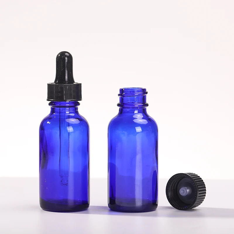 Wholesale 1oz 30ml Mini Empty Cobalt Blue Color Skincare Essential Oil Round Boston Glass Dropper Bottle For Oil