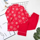 Long Red 5XL Plus Size Custom Christmas Pajamas Long Red Snow Printed Pj Sets For Women